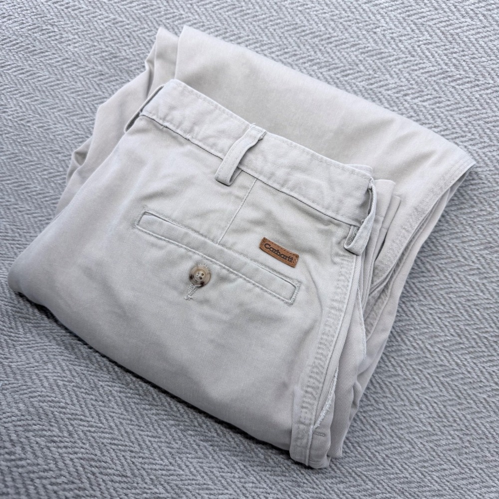 Carhartt Mens Pleated Front Chino Pants Stone Beige 34x30 (34x28) Cotton